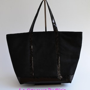 Sac cabas en suédine noir paillettes fait main style Vanessa Bruno mode femme