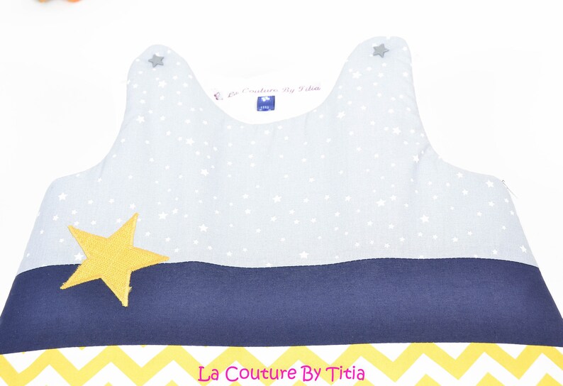 Turbulette Gigoteuse 0 6 Months Handmade white stars gray, mustard chevron and navy blue lacouturebytitia image 6