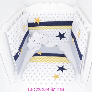 Turbulette Gigoteuse 0 6 Months Handmade white stars gray, mustard chevron and navy blue lacouturebytitia image 1