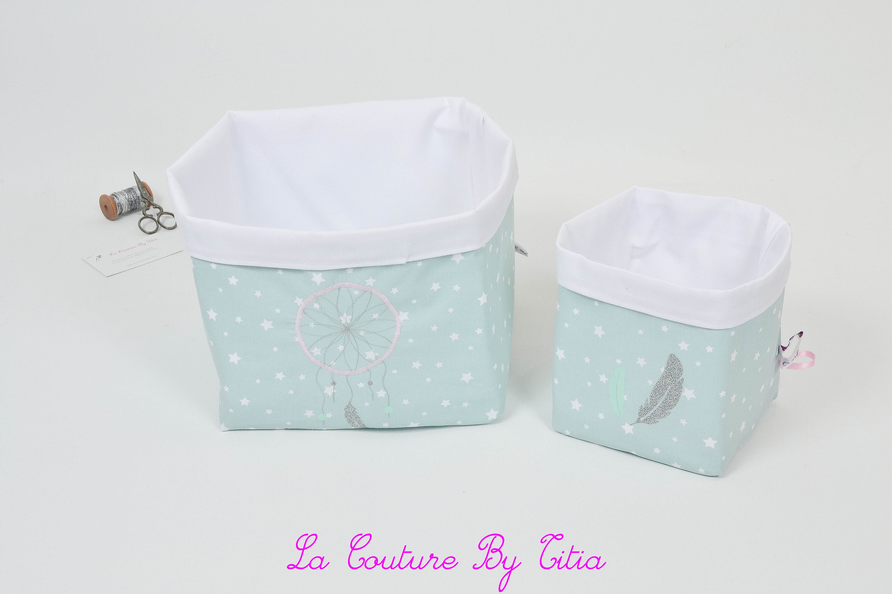 Lote de 2 cestas hechas a mano de almacenamiento verde menta | Etsy