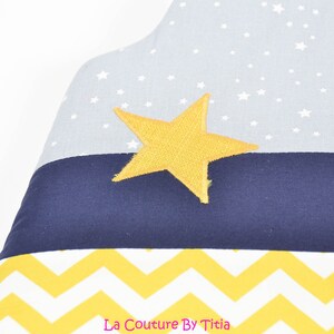 Turbulette Gigoteuse 0 6 Months Handmade white stars gray, mustard chevron and navy blue lacouturebytitia image 5