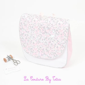 Sac à dos crèche, maternelle personnalisé blanc, rose et Liberty Wiltshire