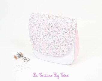 Sac à dos crèche, maternelle personnalisé blanc, rose et Liberty Wiltshire