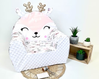 Children's armchair, customizable children's armchair, white minky floral doe children's armchair