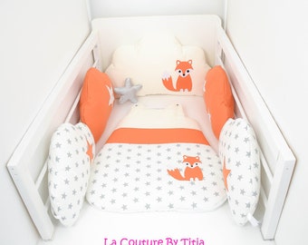 Turbulette Gigoteuse 0 - 6 mois Fait Main renard blanc étoiles gris, orange et beige @lacouturebytitia