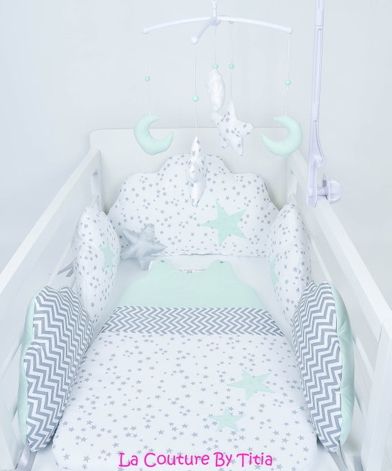 Tour De Lit Nuage Coussins Fait Main Blanc Etoiles Gris Etsy