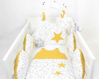 Turbulette Gigoteuse 0 - 6 months Handmade rain of gray stars and mustard yellow stars @lacouturebytitia