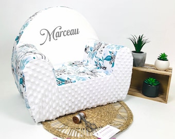 Children's armchair, children's armchair to personalize, children's club armchair, animal savannah children's club armchair with minky