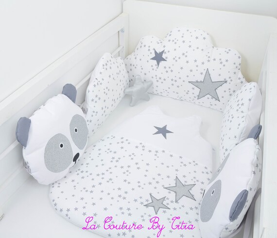 Tour De Lit Panda Coussins Nuage Gris Blanc Et Etoiles Argent Etsy Schweiz