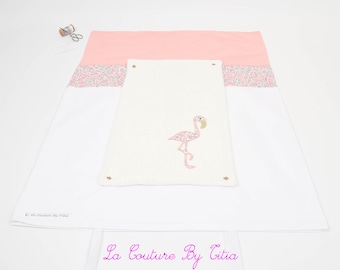 Diaper change mattress cover handmade white and Flamingo liberty pink Wiltshire sweet pea @lacouturebytitia