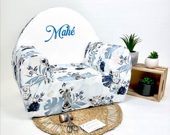 Children's armchair, children's armchair to personalize, children's club armchair, savannah blue animal children's club armchair