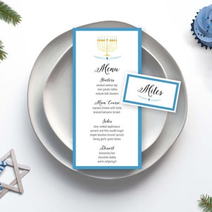 Modèle de menu de Hanukkah, Happy Hanukkah, modèle de menu de vacances, menu modifiable, Hanukkah Party Invite, Holiday Drink Menu, Editable Place Card
