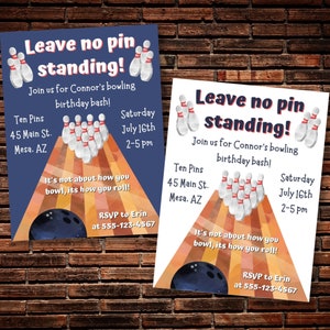 Kids Bowling Party, Bowling Birthday Party, Digital Invitation, Editable With Canva, Kids Birthday Invitation, Printable Thank You Card