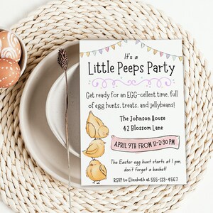 Kids Easter Party, Kids Easter Party Invitation, Easter Egg Hunt Invite, Easter Peeps, Egg Hunt, Peeps Invitation, Easter Peeps Invitation