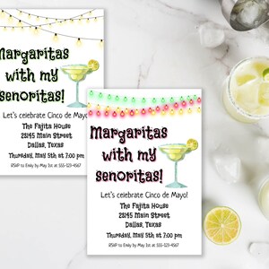 Invitation Cinco de Mayo, Margaritas With My Senoritas, Invitation modifiable, Fête Cinco de Mayo, Invitations de fête modifiables, Canva, Personnaliser