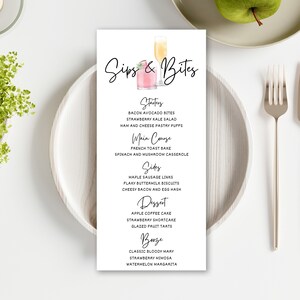 Adult Brunch Party, Brunch Invitation, Editbale Brunch Invite, Brunch Cocktails, Brunch Menu, Food Menu Template, Bar Menu Template
