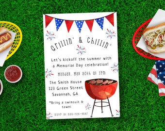 Memorial Day Einladung, Memorial Day Einladung Vorlage, Sommer Party Einladung, 4. Juli Einladung, BBQ Einladung, Labor Day Invite