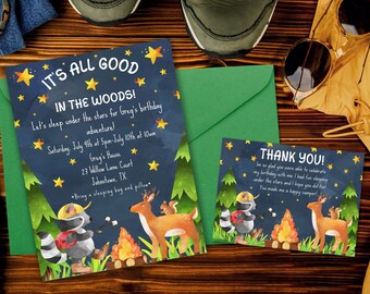 Camping Party Invitation, Camping Critters, Kids Camping Party, Kids Camping Birthday Invitation, Woodland Creatures Invitation