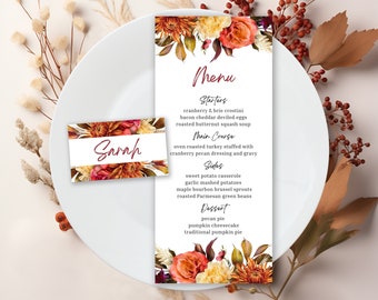 Thanksgiving Floral, Thanksgiving Invitation, Editable Thanksgiving Invite, Menu Template, Holiday Menu, Thanksgiving Dinner, Bar Menu