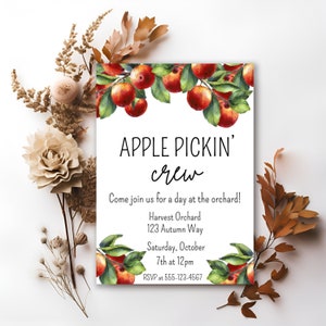 Apple Theme Invite, Apple Orchard Theme, Apple Picking Party, Fall Invitation, Apple Picking Invite, Apple Party, Editable Template
