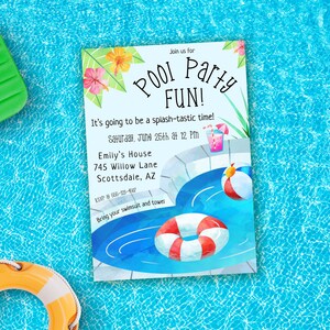 Pool Party Invitation, Birthday Pool Party, Summer Party Invite, Summer Party Template, Editable Invitation, Kids Birthday Invitation