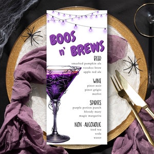 Invitation modifiable à une fête d’Halloween, modèle d’invitation d’Halloween pour adultes, menu du bar d’Halloween, modèle de menu alimentaire d’Halloween, modèle de menu