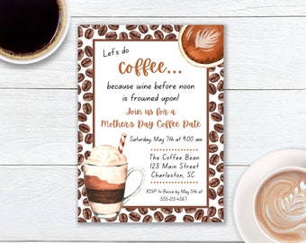 Muttertags-Kaffee-Datum, Muttertags-Einladung, bearbeitbare Einladung, Canva-Einladung, Kaffee-Einladung, bearbeitbare Einladungsvorlage
