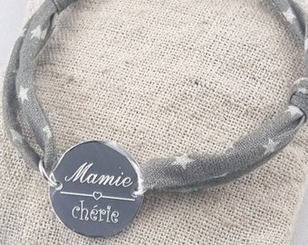 Bracelet Mamie Chérie Ajustable et jeton Gravé Personnalisable au verso- Bonne fête mamie- Grands mères