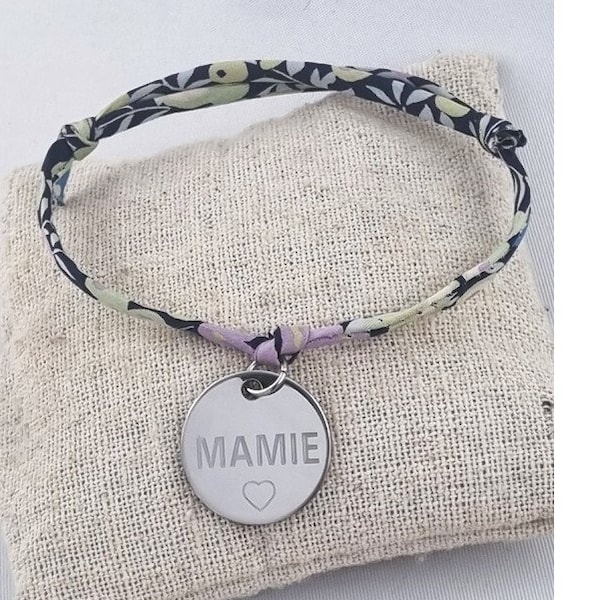 Bracelet Liberty Ajustable Médaille Gravée Mamie Personnalisée- Fête des grands mères- Bonne fête mamie