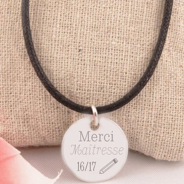 Pendentif Acier Gravé Merci Maîtresse Personnalisable - Bijou Gravé Personnalisé