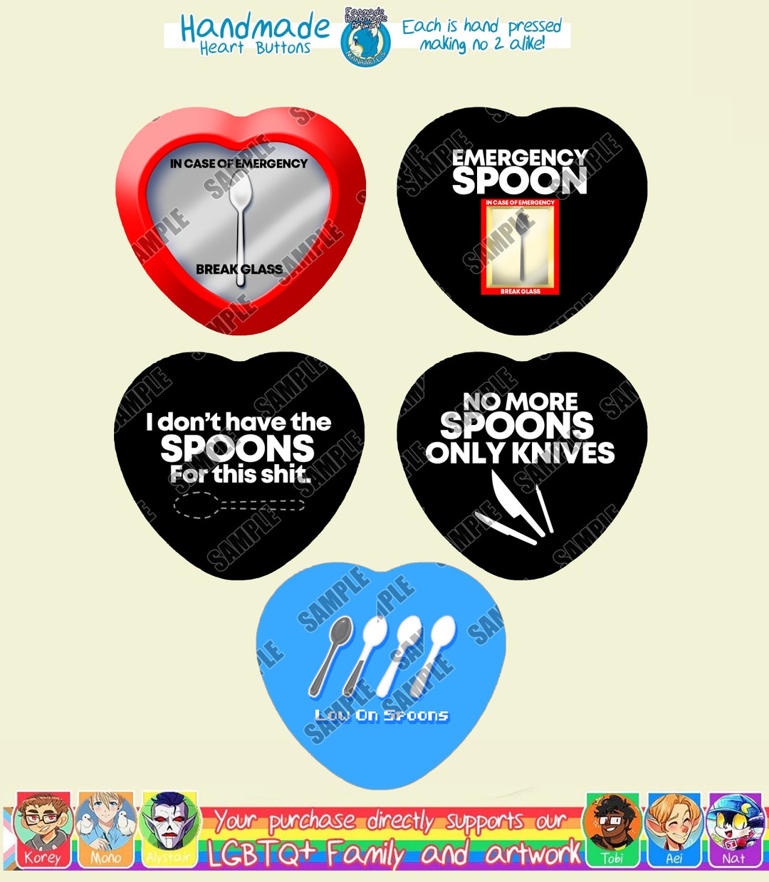 Spoons Theory Heart Buttons pick Your Button 2.24 Etsy