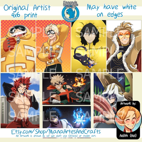 Mini Print: Heros, Bad Guys and Side Kicks Oh My! Fan anime poster miniprint postcard size 4 X 6 Artwork by Aelith