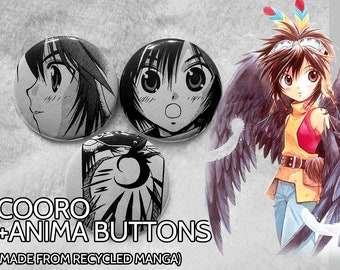 Cooro +ANIMA Recycled Manga 1.5" pin-back buttons (Pick your Buttons)