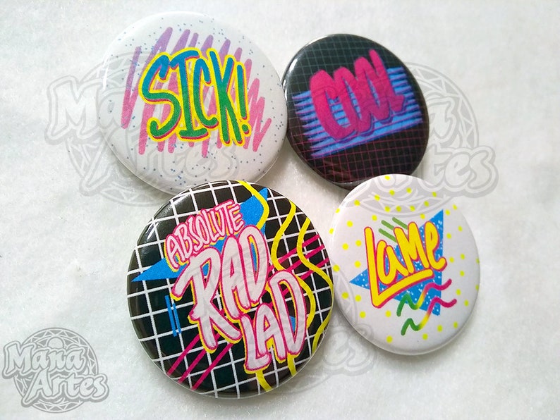 90s Retro Slang Buttons Absolute RAD LAD Lame Sick Cool Etsy