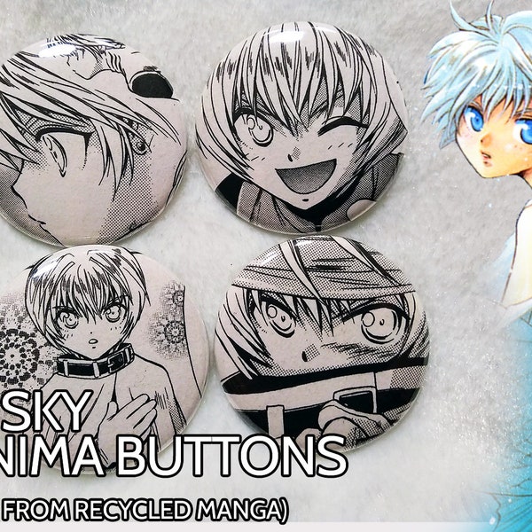 Husky +ANIMA Recycled Manga 1.5" pin-back buttons (Pick your Buttons)