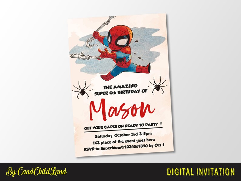Spider Kids Birthday Invitation Spiderman Birthday Invitation Spidey Birthday Invitation