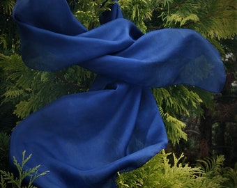 CHOICE OF SIZE - Silk scarf (approx. 90 x 90 cm / approx. 74 x 74 cm) or silk scarf (approx. 45 x 180 cm) - BLUE plain