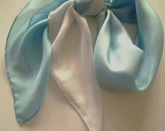 1875 /// Silk scarf white-light blue gradient - approx. 90 x 90 cm - 100% silk