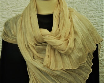 TREASURE TROVE - Crash silk scarf - fern beige - scarf initial size approx. 90 x 180 cm - 100% silk