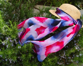 1871 /// Chiffon scarf in pink and blue tones and white - approx. 45 x 180 cm