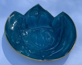 Antique Asian Fukagawa Arita Koransha Lotus Leaf Plates - Set of 3 - Turquoise Enamel - So Pretty!