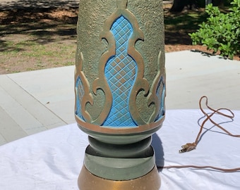 Mid Century Modern Lamp: Olive Green & Aqua Blue Accent Lighting