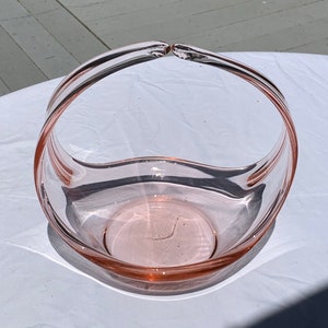 Modern Light Pink Glass Basket: Collectible Art Piece (10.5&quot; Tall)