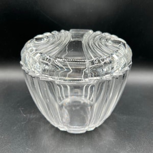 Vintage Art Deco Clear Glass Container with Lid (4.75 Inches)