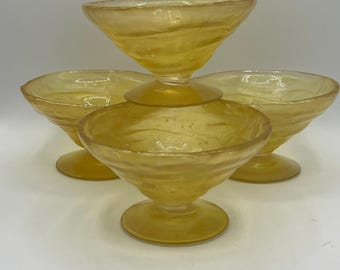 Vasos vintage de vidrio amarillo para sorbete - Juego de 4 hechos a mano