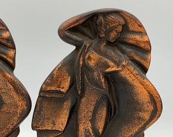 Vintage Miss Moderne Bronze Bookends: Art Deco Patinated Pair, 1929