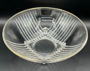 Vintage Clear Pressed Glass Bowl / Art Deco Flair / Gold Rim / Great Fruit or Salad Bowl - So Great for So Many Uses!