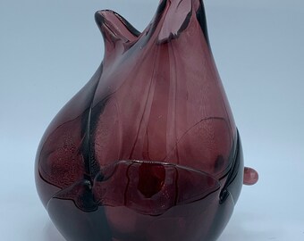 Amethyst Heavy Art Glass Abstract Vase / Sculpture - VERY UNUSUAL!!  Hand Blown