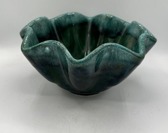 Vintage Drip Glaze Display Bowl - Blues and Greens - Hull Ceramics - Collectible - Great Piece!