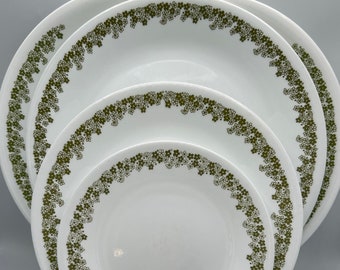 Vintage Corelle Spring Blossom Dishes: Green Floral Border, Various Pieces